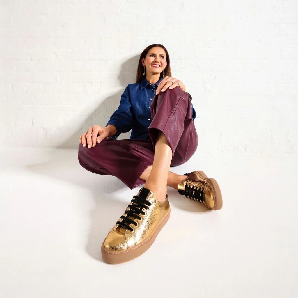 Star - Gold Metallic & Black Wide Fit Sneakers