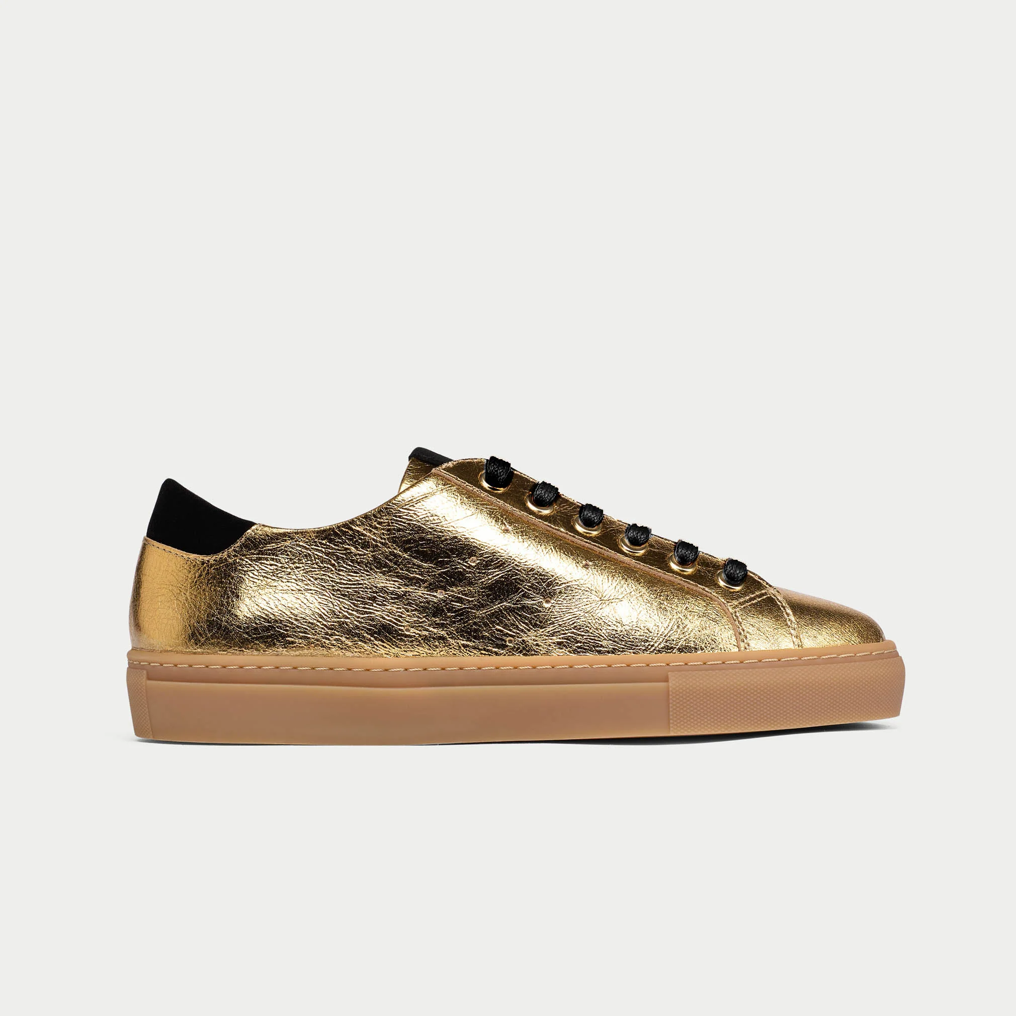 Star - Gold Metallic & Black Wide Fit Sneakers - Image 2