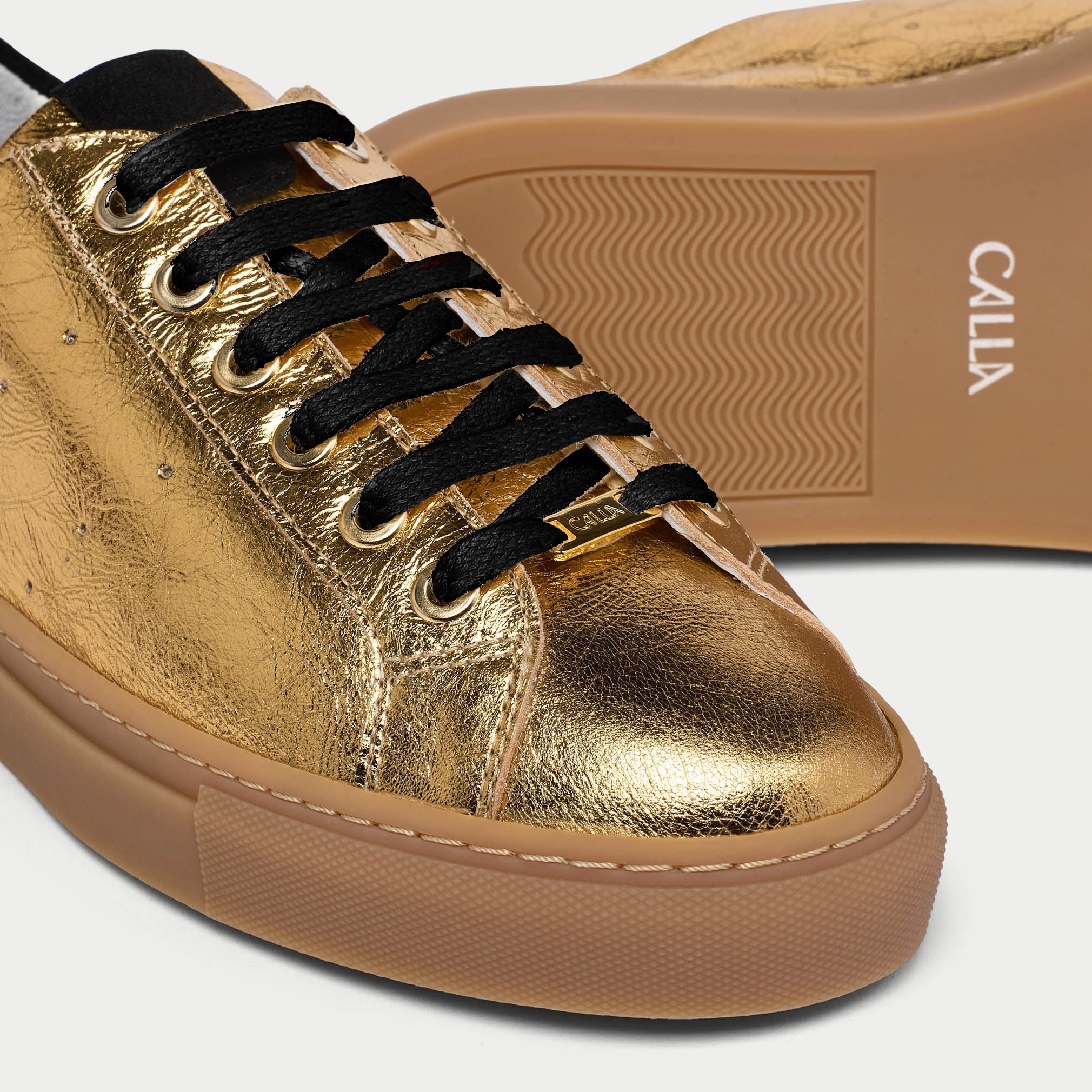 Star - Gold Metallic & Black Wide Fit Sneakers - Image 3