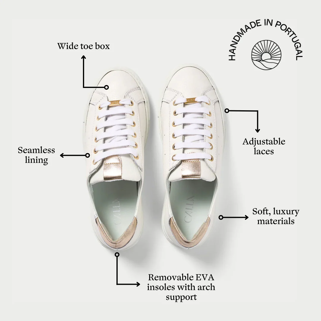 Star - Grain White Leather & Champagne Wide Fit Sneakers - Image 3