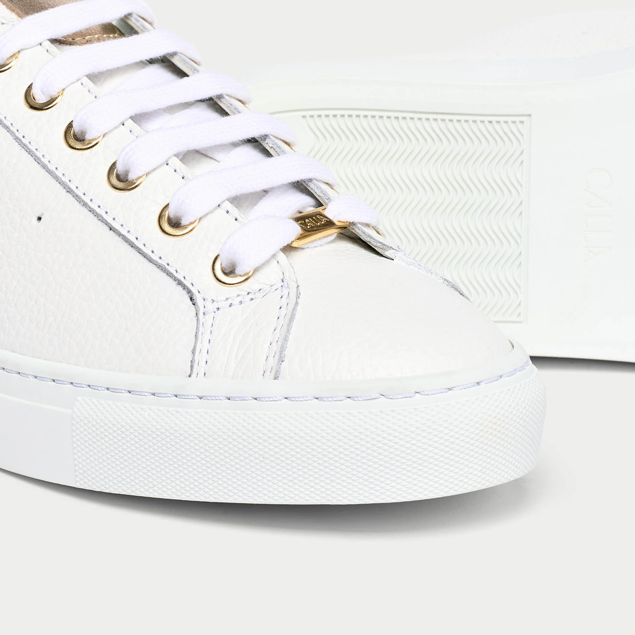 Star - Grain White Leather & Champagne Wide Fit Sneakers - Image 4