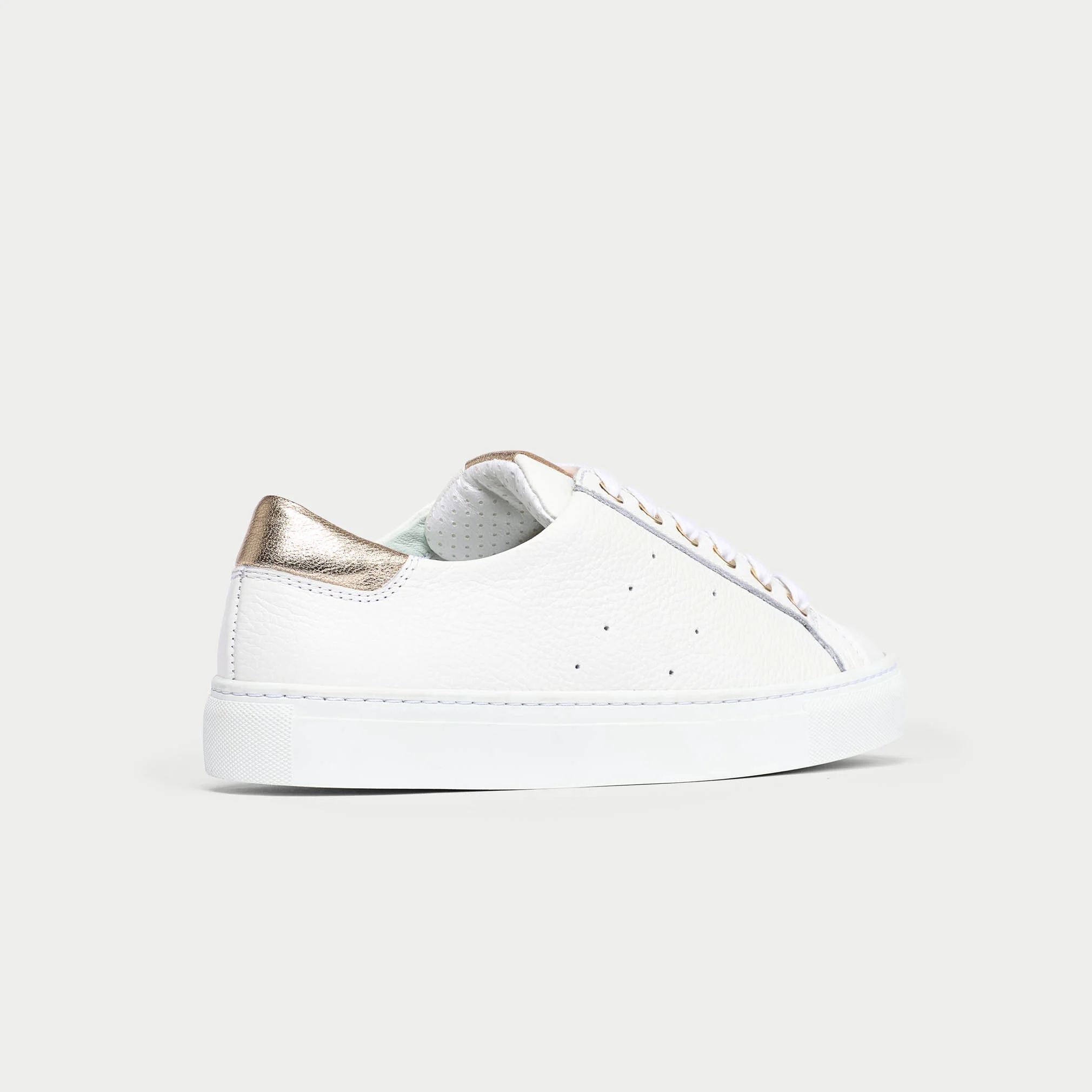 Star - Grain White Leather & Champagne Wide Fit Sneakers - Image 5