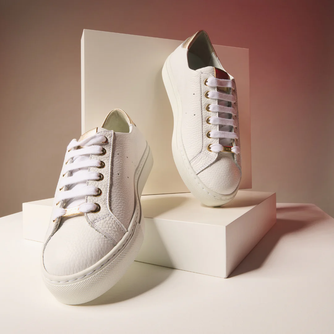 Star - Grain White Leather & Champagne Wide Fit Sneakers - Image 6