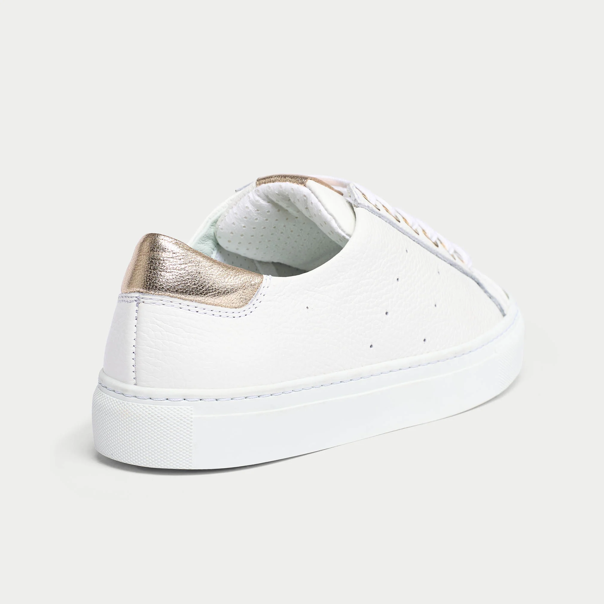 Star - Grain White Leather & Champagne Wide Fit Sneakers - Image 7