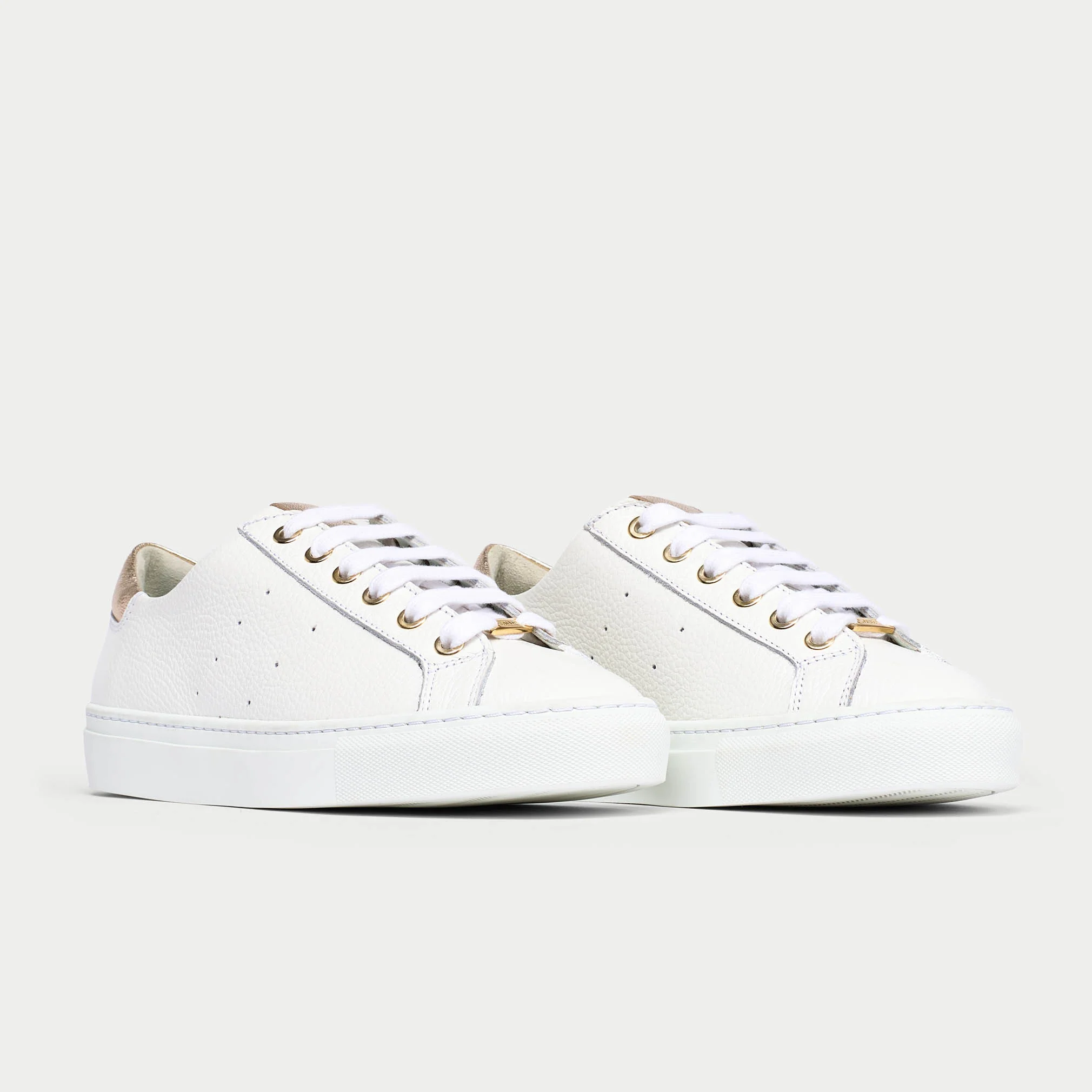 Star - Grain White Leather & Champagne Wide Fit Sneakers - Image 8