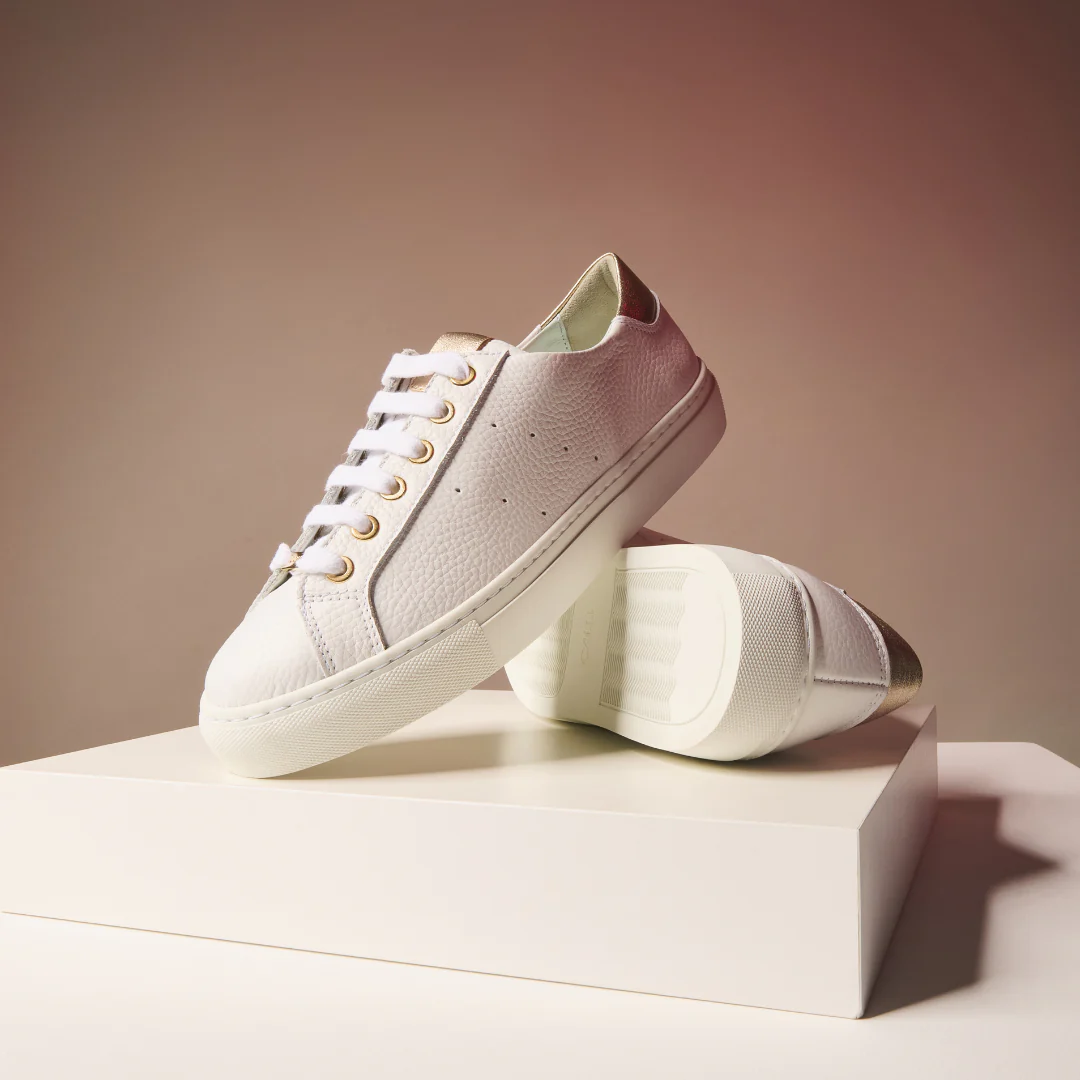 Star - Grain White Leather & Champagne Wide Fit Sneakers - Image 9