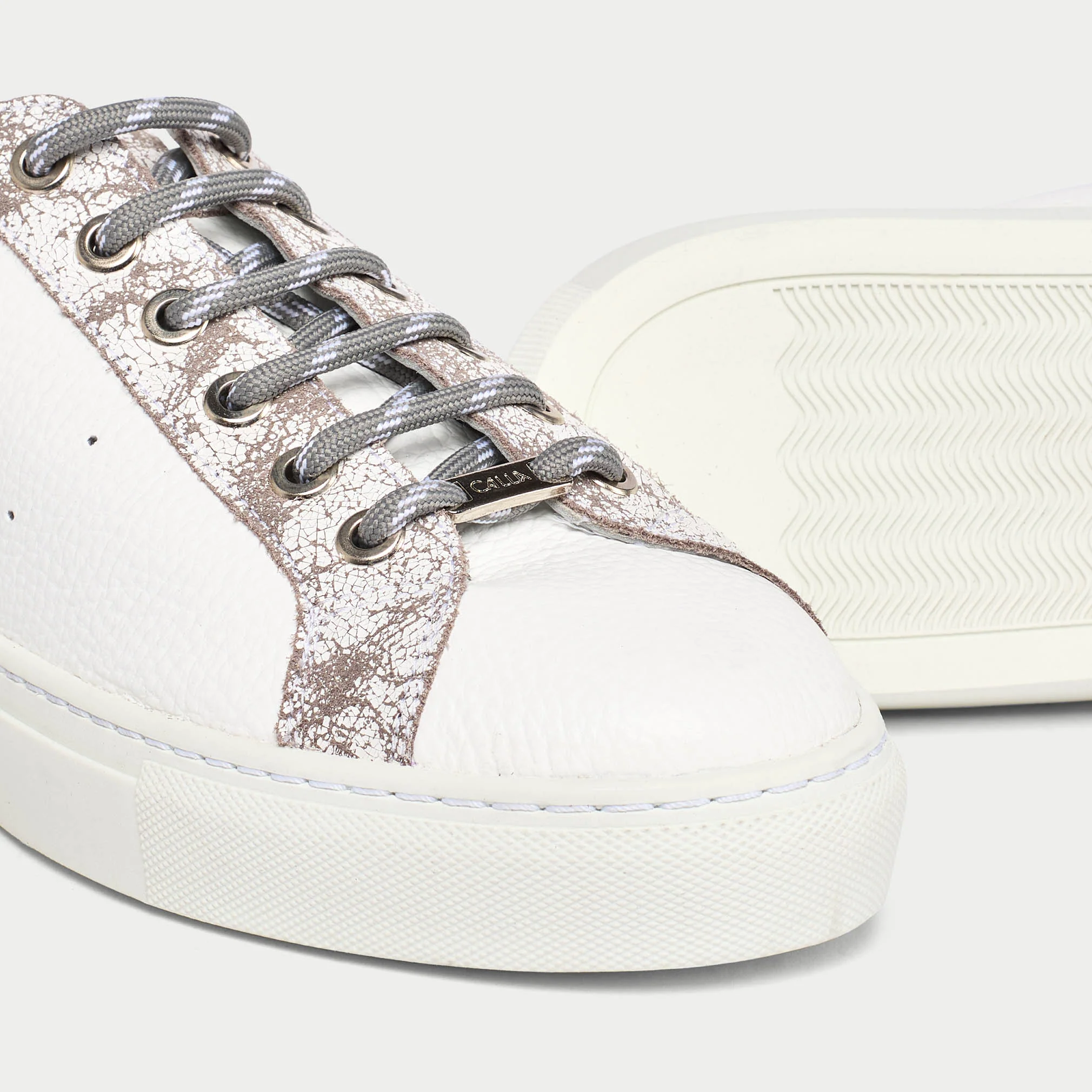Star - White & Grey Leather Wide Fit Sneakers - Image 3