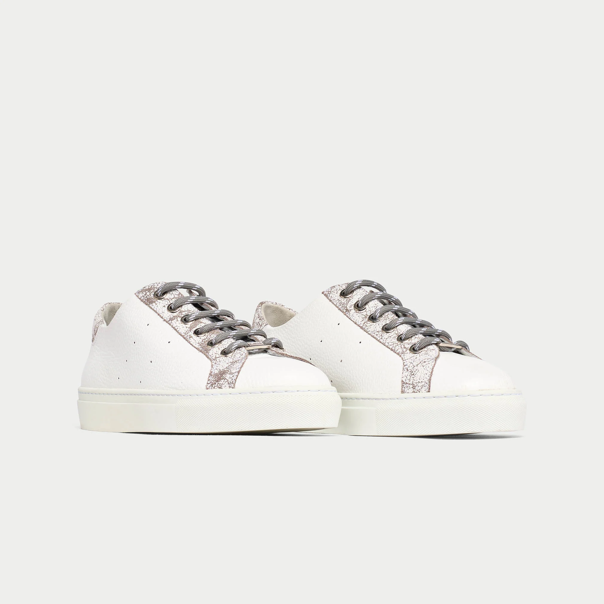 Star - White & Grey Leather Wide Fit Sneakers - Image 4