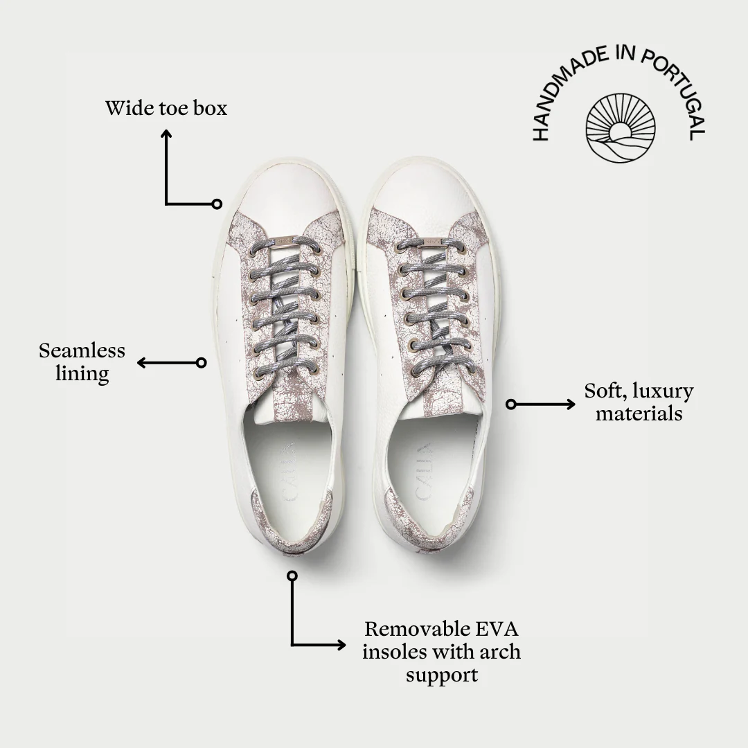 Star - White & Grey Leather Wide Fit Sneakers - Image 6