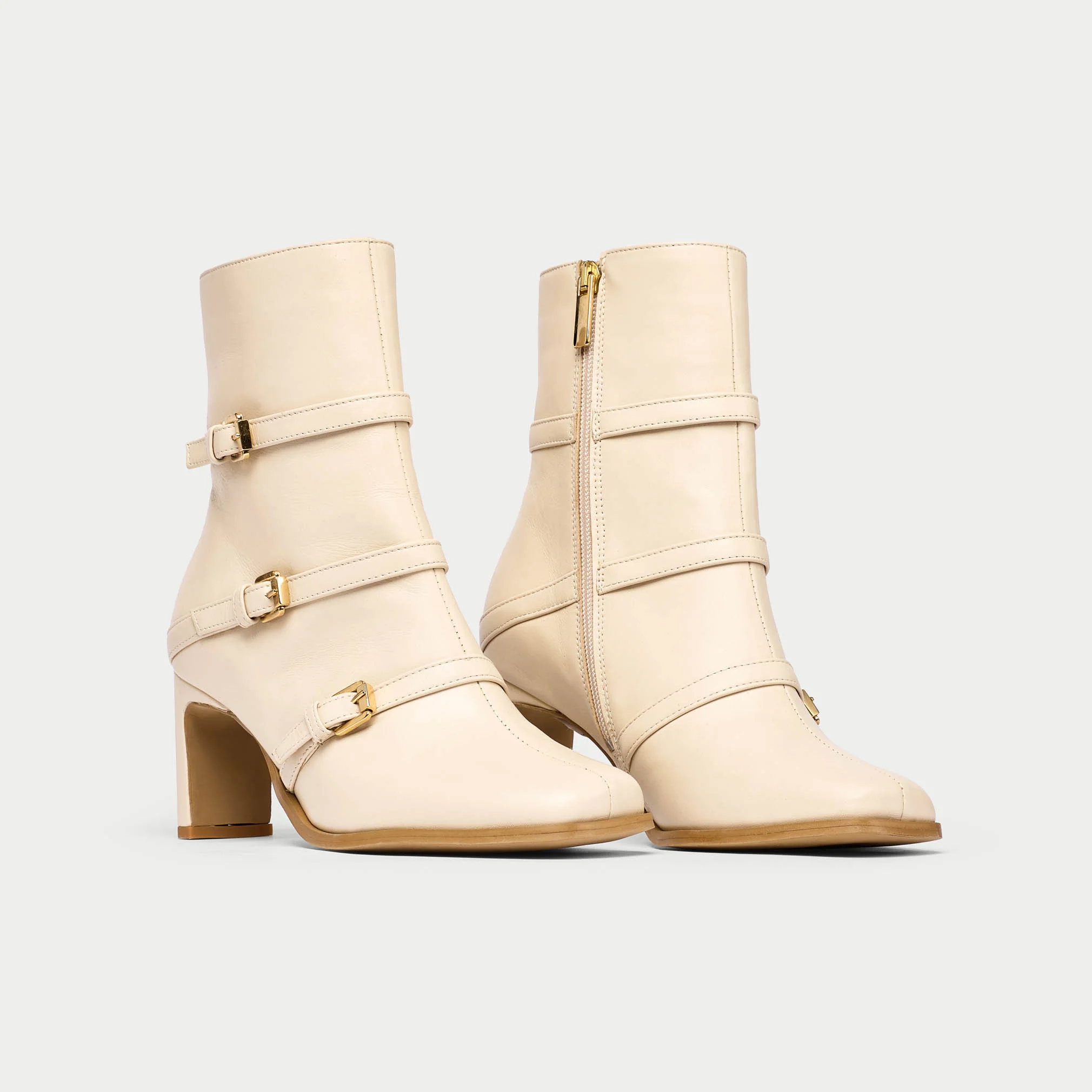 Zoe - Cream Leather Boots - Image 3