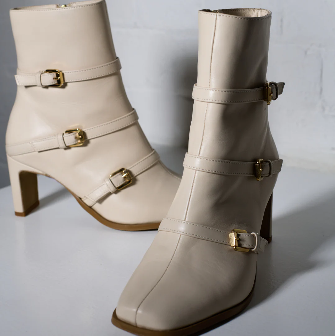 Zoe - Cream Leather Boots - Image 5